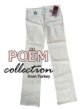 NWT Poem Collection Turkish Stretch Cotton Pants Beige Bling Details - Size 38
